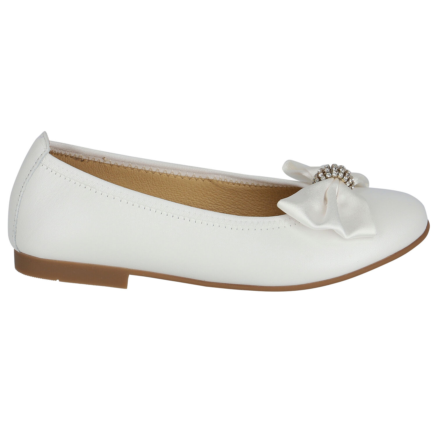 Girls White Embellished Bow Ballerina Shoes, 1, hi-res image number null