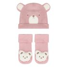 Baby Girls Pink Bear Hat & Socks Set, 3, hi-res
