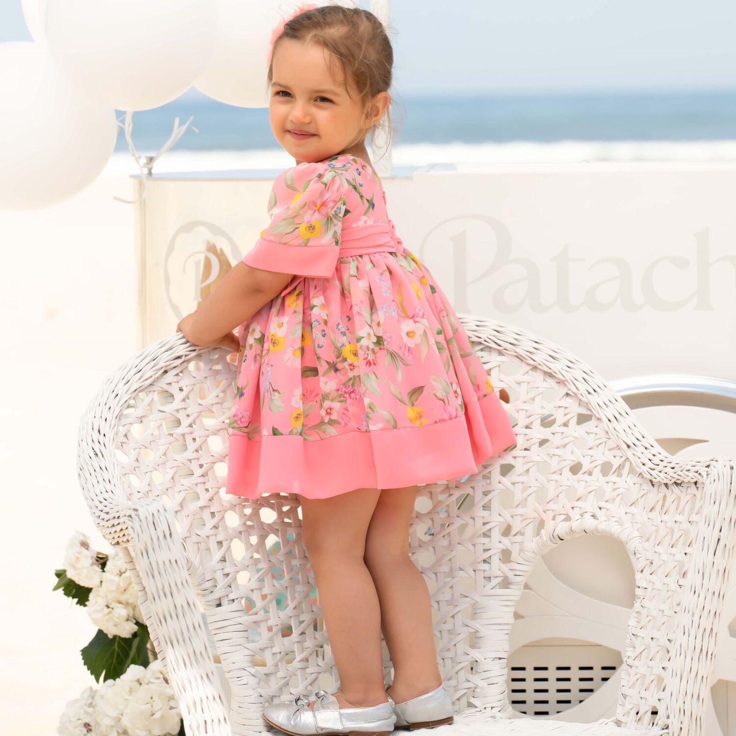 Baby Girls Pink Floral Chiffon Dress, 1, hi-res image number null