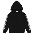 Black Logo Hooded Zip Up Top, 1, hi-res