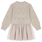 Girls Beige Tulle Dress Set, 1, hi-res
