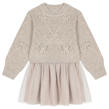 Girls Beige Tulle Dress Set