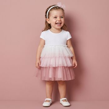 Baby Girls White & Pink Ombre Tulle Dress Set