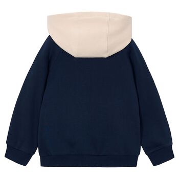 Boys Navy Blue & Beige Hooded Zip Up Top