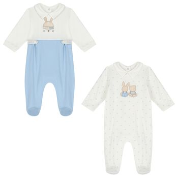 Baby Boys White & Blue Babygrows ( 2-Pack )