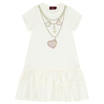 Girls Ivory Necklace Logo Dress