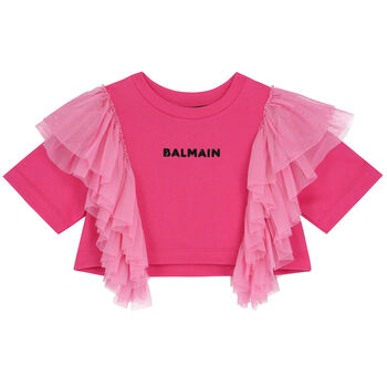 Girls Pink Logo Ruffled Top