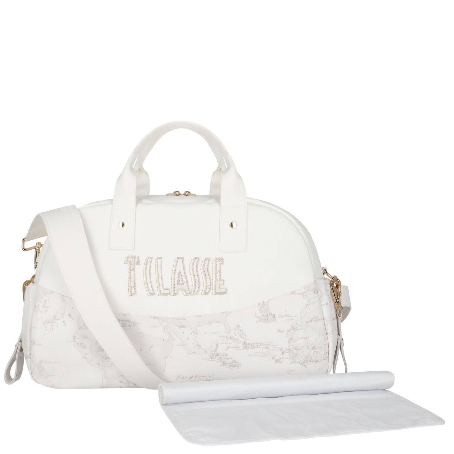White Geo Map Baby Changing Bag , 2, hi-res