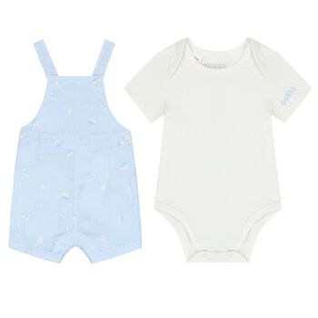 Baby Boys White & Blue Romper Gift Set