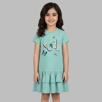 Girls Green Butterflies Logo Dress