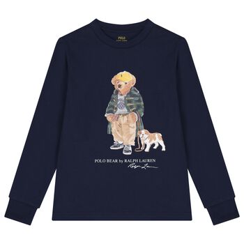 Boys Navy Blue Polo Bear Long Sleeve Top