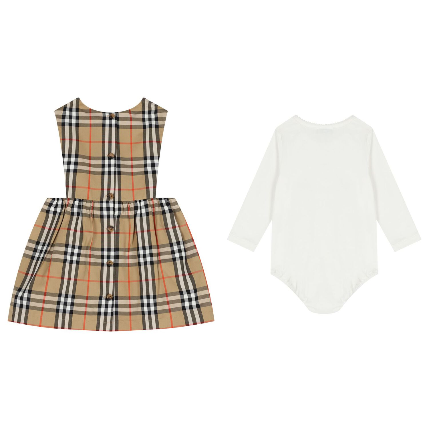 Baby Girls Beige & White Dress Set, 1, hi-res