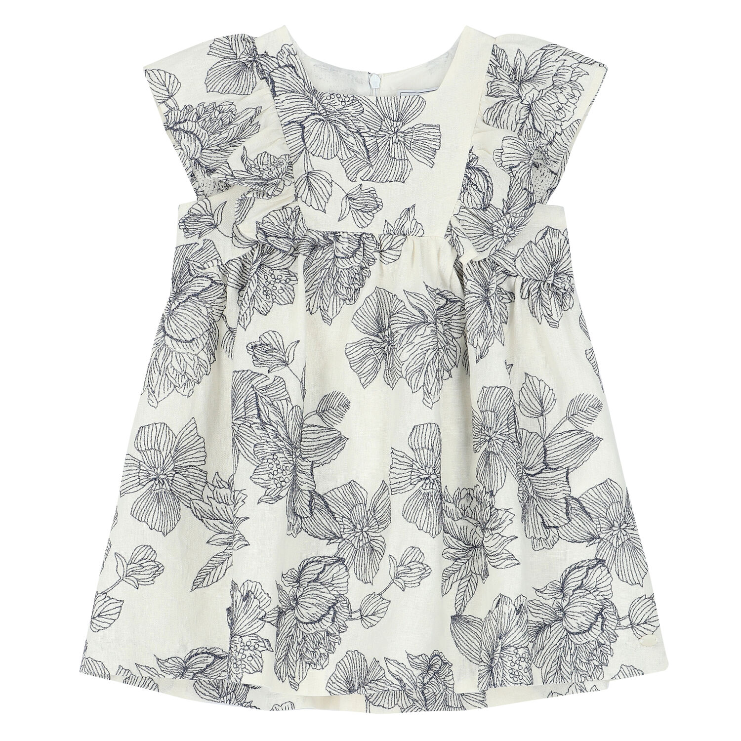 Girls White Floral Dress, 1, hi-res