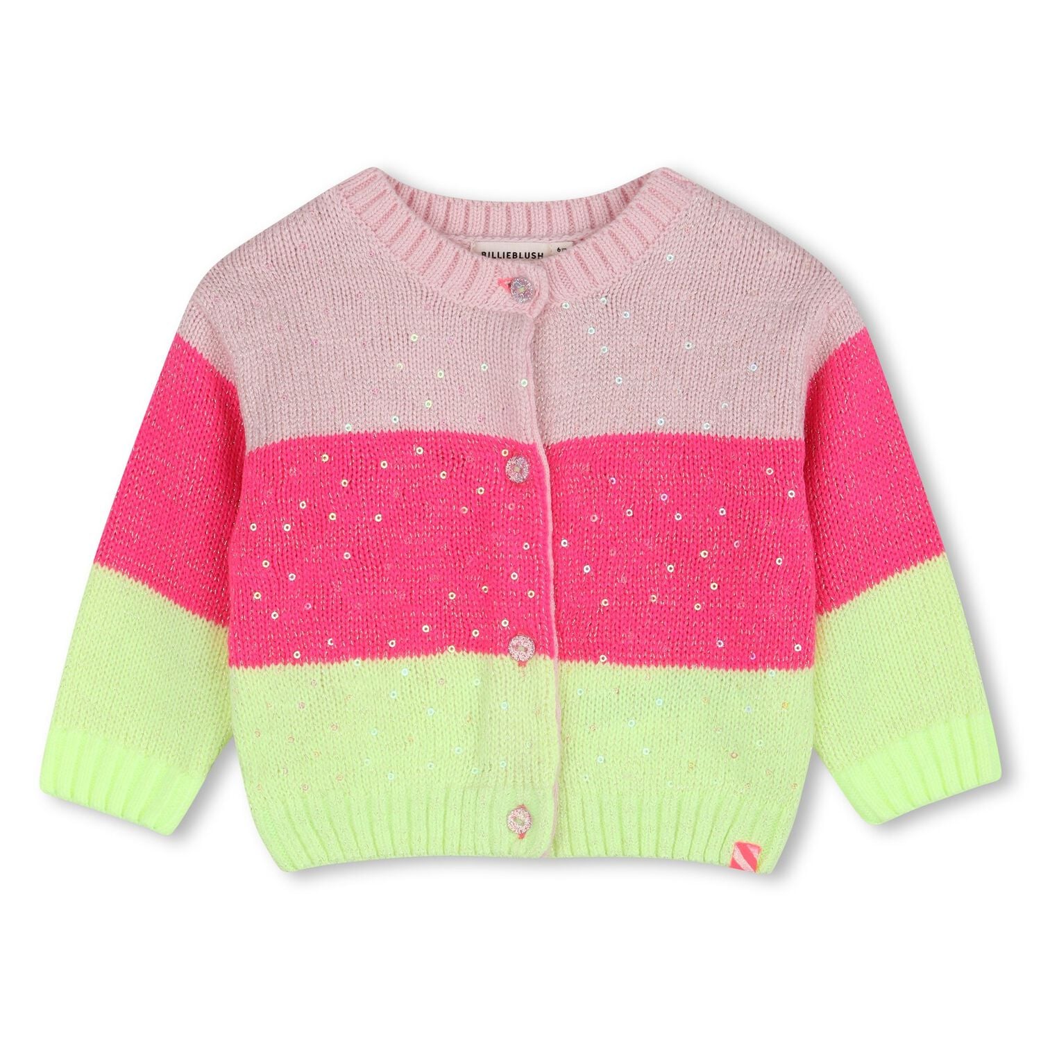 Younger Girls Pink Sequin Knitted Cardigan, 1, hi-res