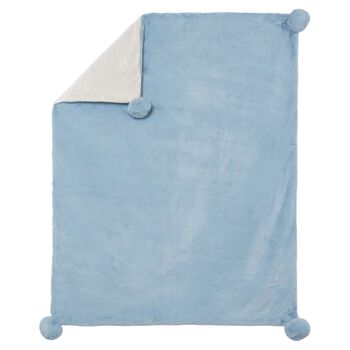 Baby Boys Blue & Ivory Pom Pom Blanket