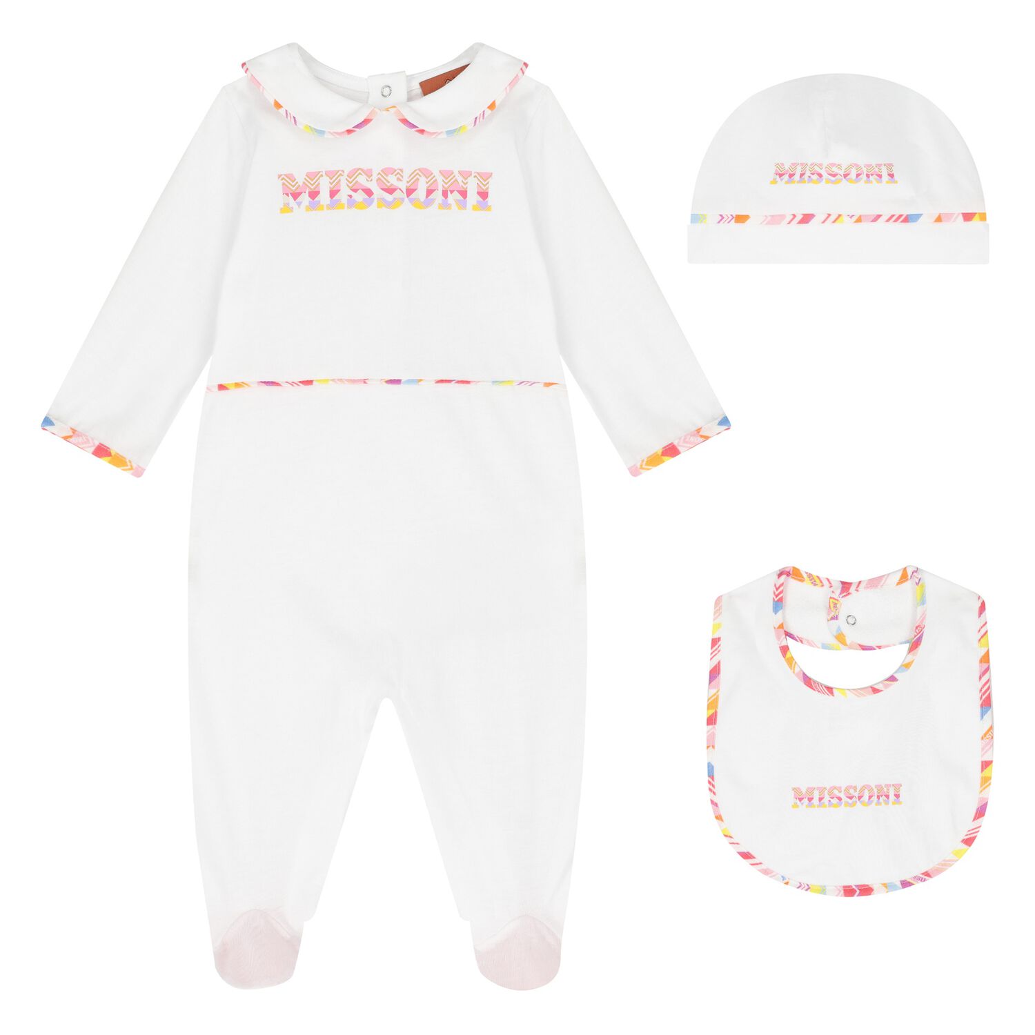 Baby Girls White Zigzag Babygrow Gift Set, 1, hi-res