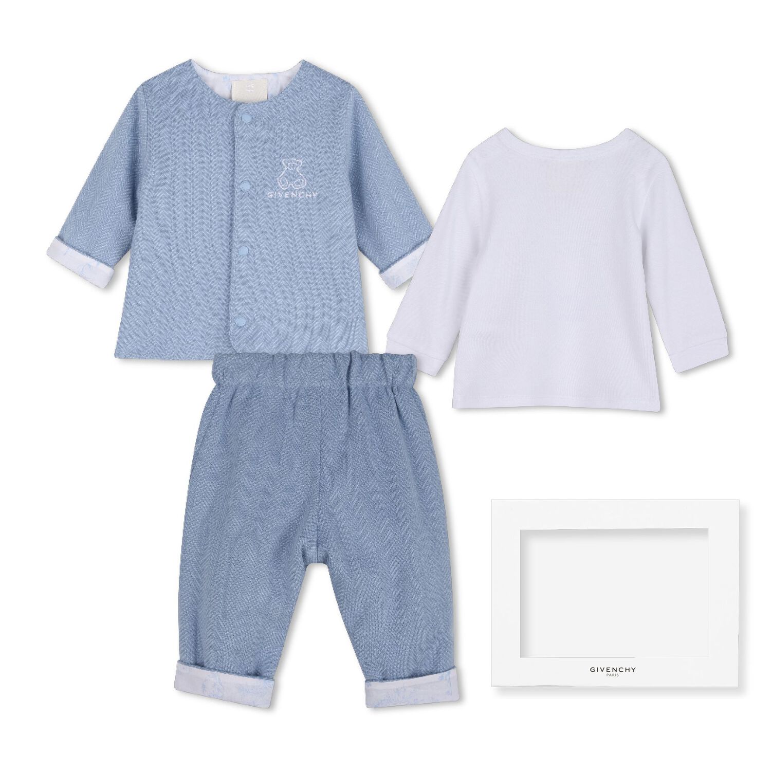 Baby Boys White & Blue Toile de Jouy Tracksuit Set, 1, hi-res
