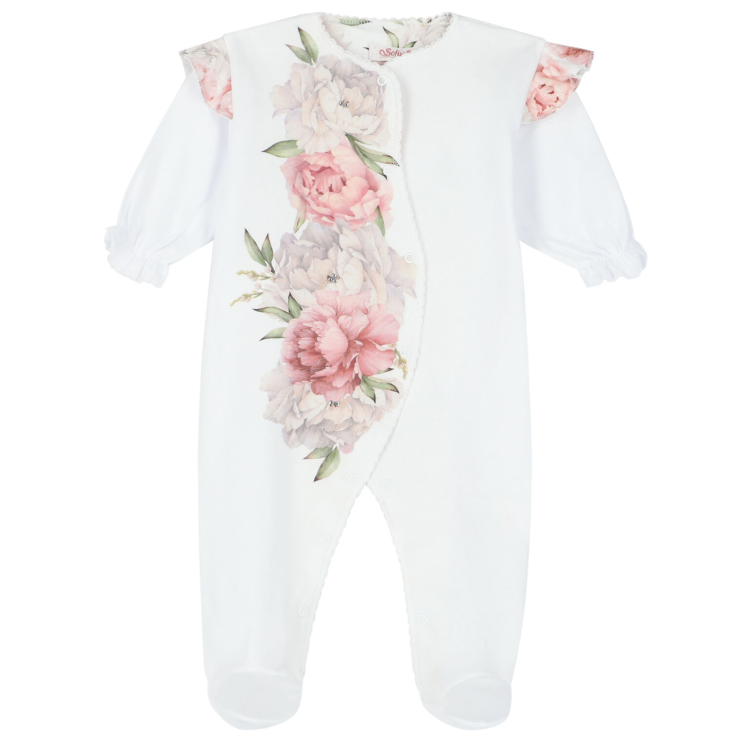 Baby Girls White Floral Babygrow, 2, hi-res image number null