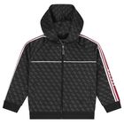 Boys Black Logo Hooded Zip Up Top, 1, hi-res