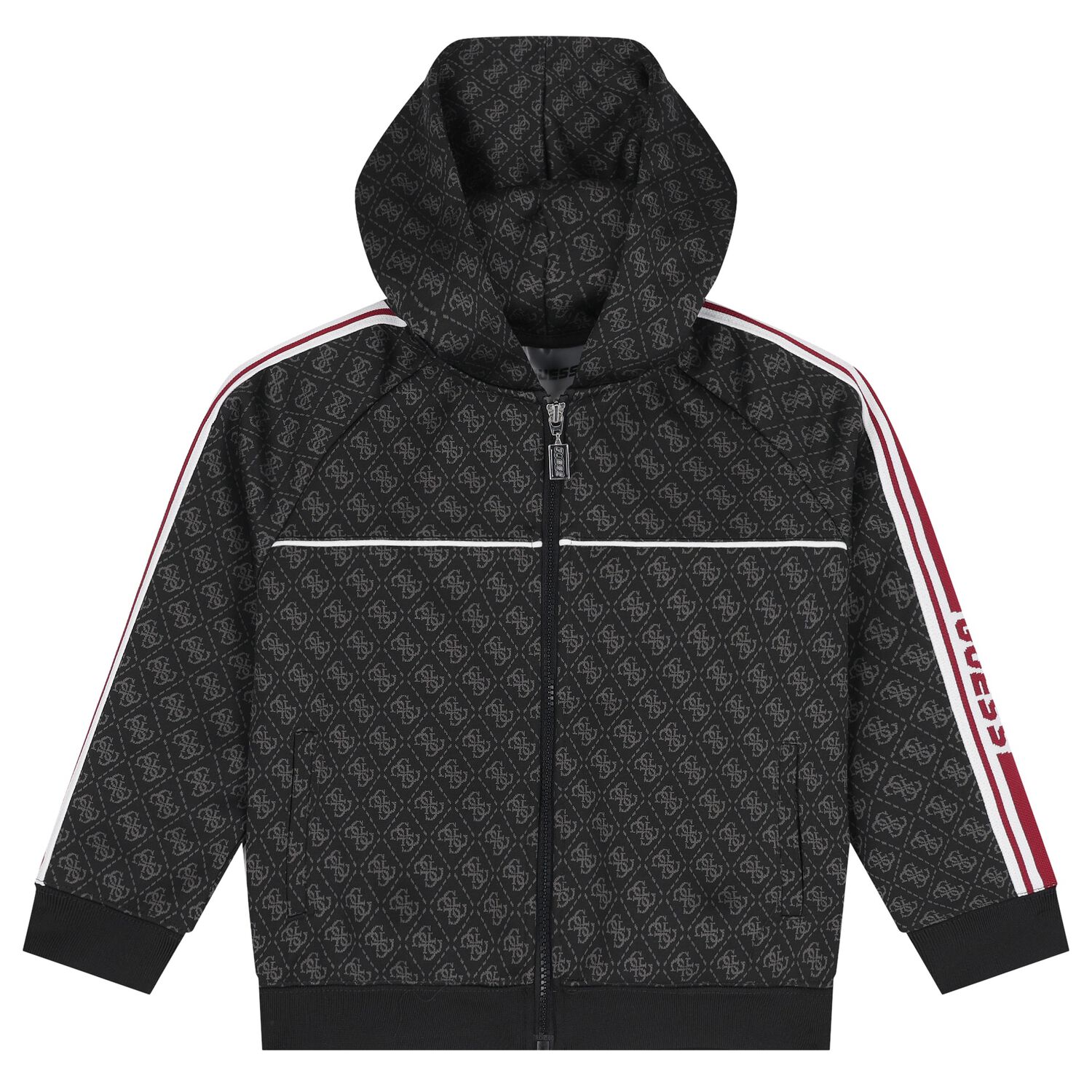Boys Black Logo Hooded Zip Up Top, 1, hi-res image number null