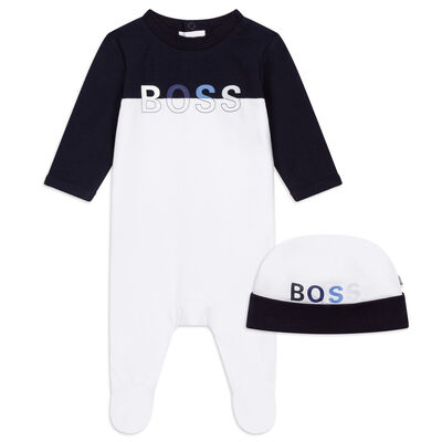 Baby Boys Navy & White Logo Babygrow Set