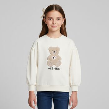 Girls Ivory Teddy Bear Logo Sweatshirt, 1 Girls Ivory Teddy Bear Logo Sweatshirt