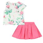 Girls White & Pink Floral Skirt Set, 1, hi-res