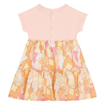 Younger Girls Pink & Orange Logo Dress