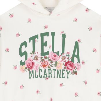 Girls Ivory Floral Logo Hooded Top