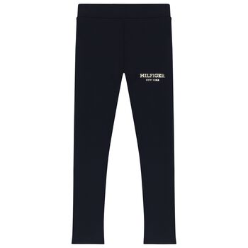 Gilrs Navy Blue Logo Leggings