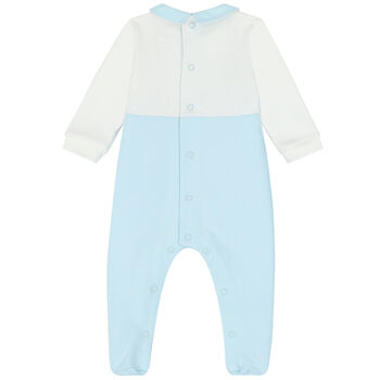Baby Boys Blue & White Embroidered Babygrow