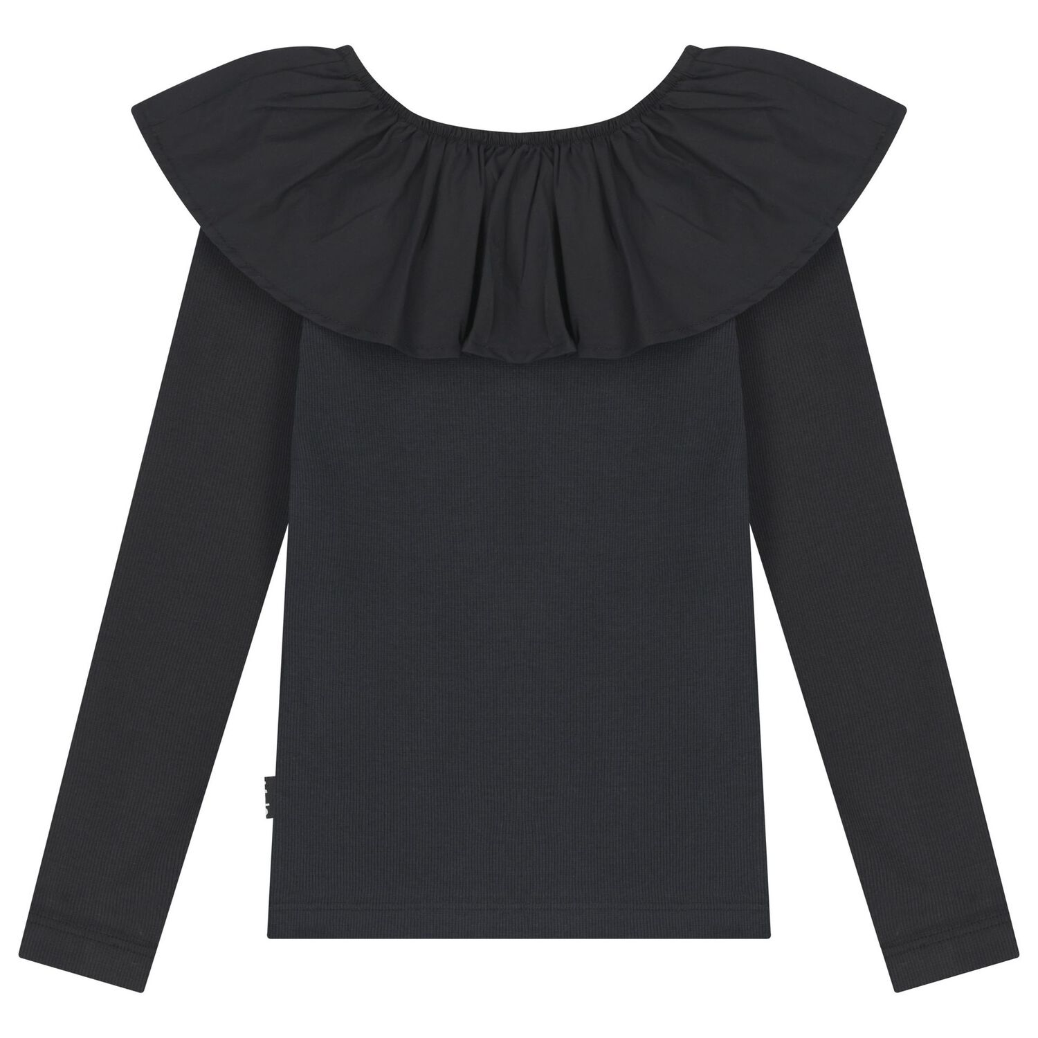 Girls Black Ruffle Long Sleeve Top, 2, hi-res