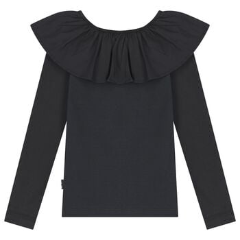 Girls Black Ruffle Long Sleeve Top
