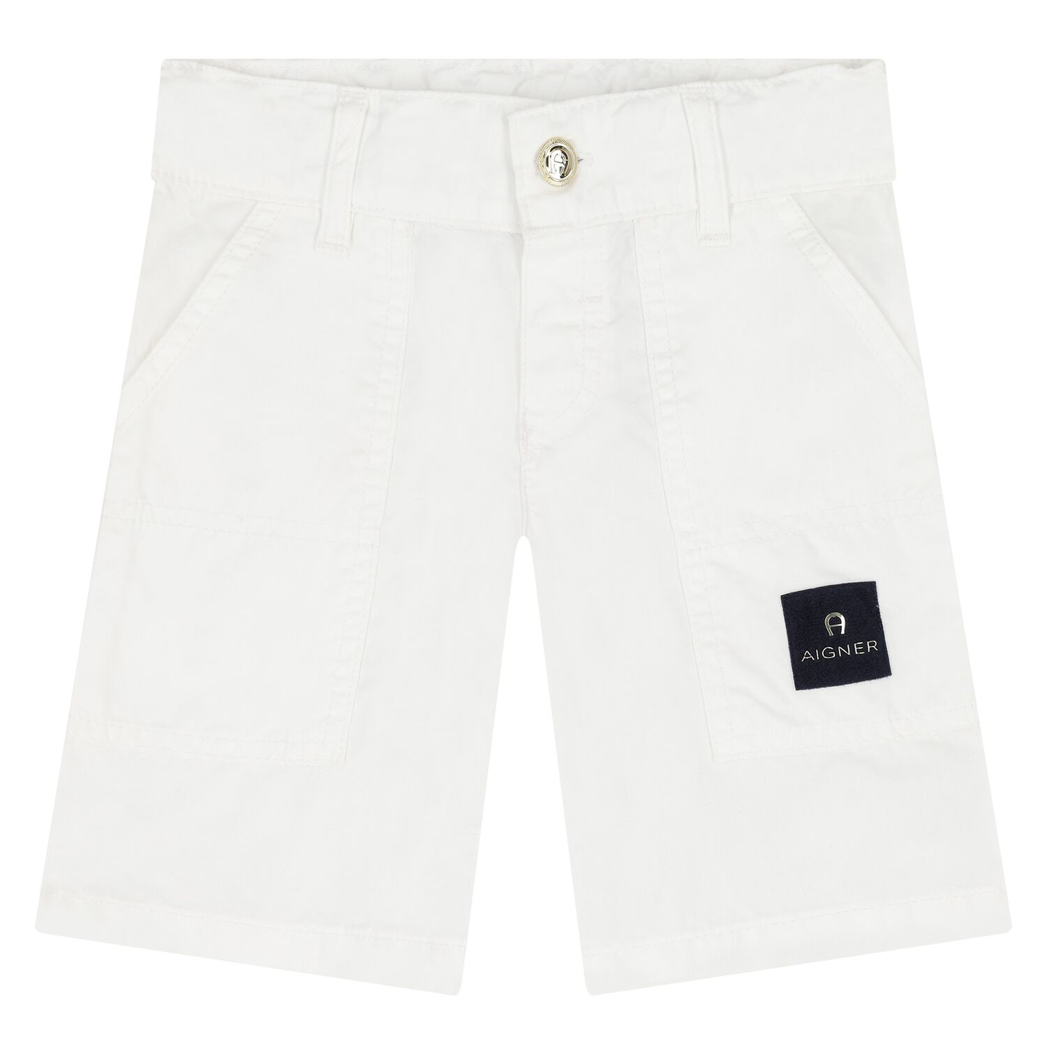 Younger Boys White Logo Shorts, 1, hi-res