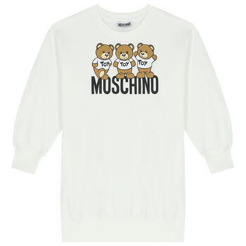 Girls White Teddy Bear Logo Sweatshirt Dress