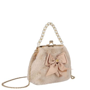 Girls Beige Faux Fur Handbag