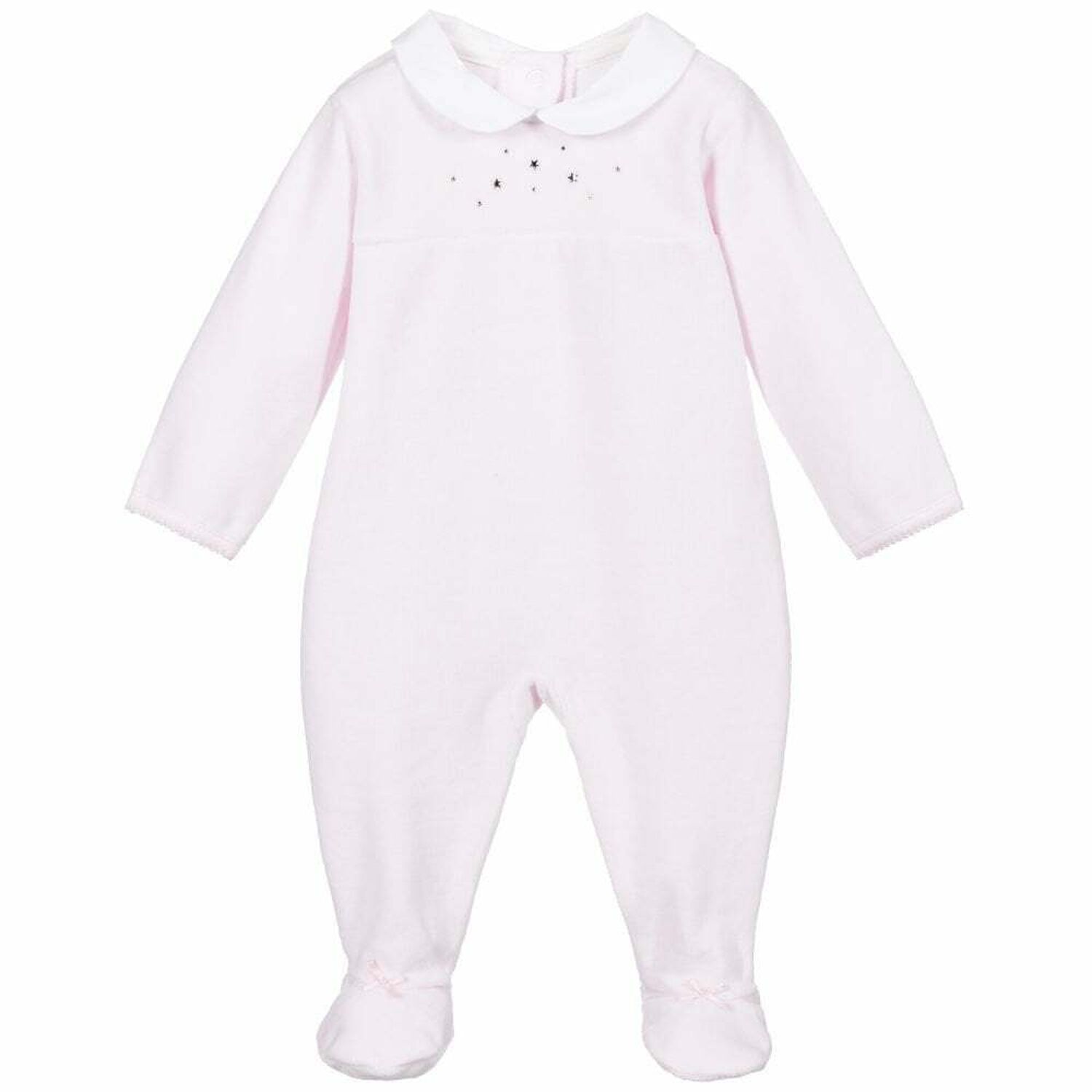 Baby Girls Pink Embellished Velour Babygrow, 1, hi-res