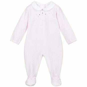 Baby Girls Pink Embellished Velour Babygrow