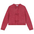 Girls Pink Bow Knitted Cardigan , 2, hi-res