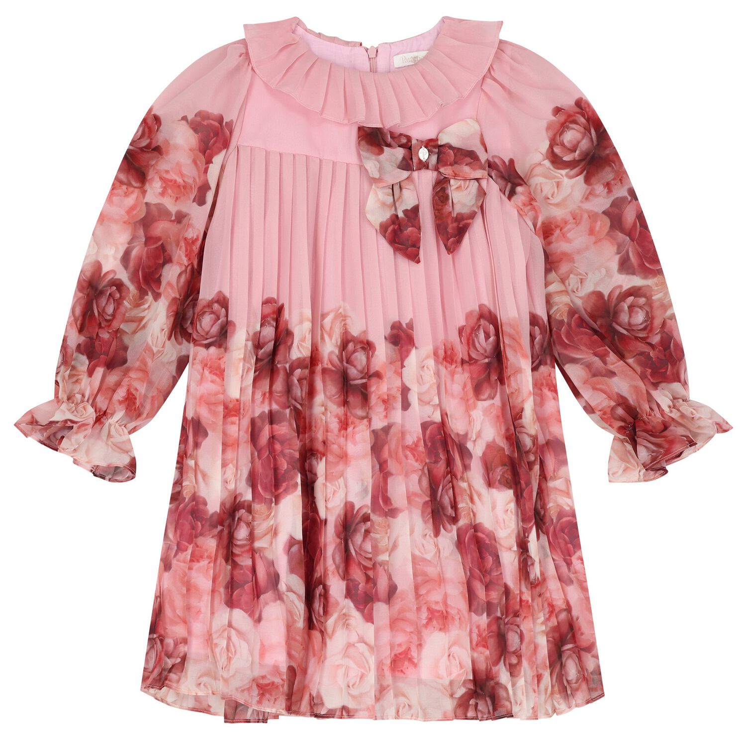 Girls Pink Floral Chiffon Dress, 1, hi-res image number null