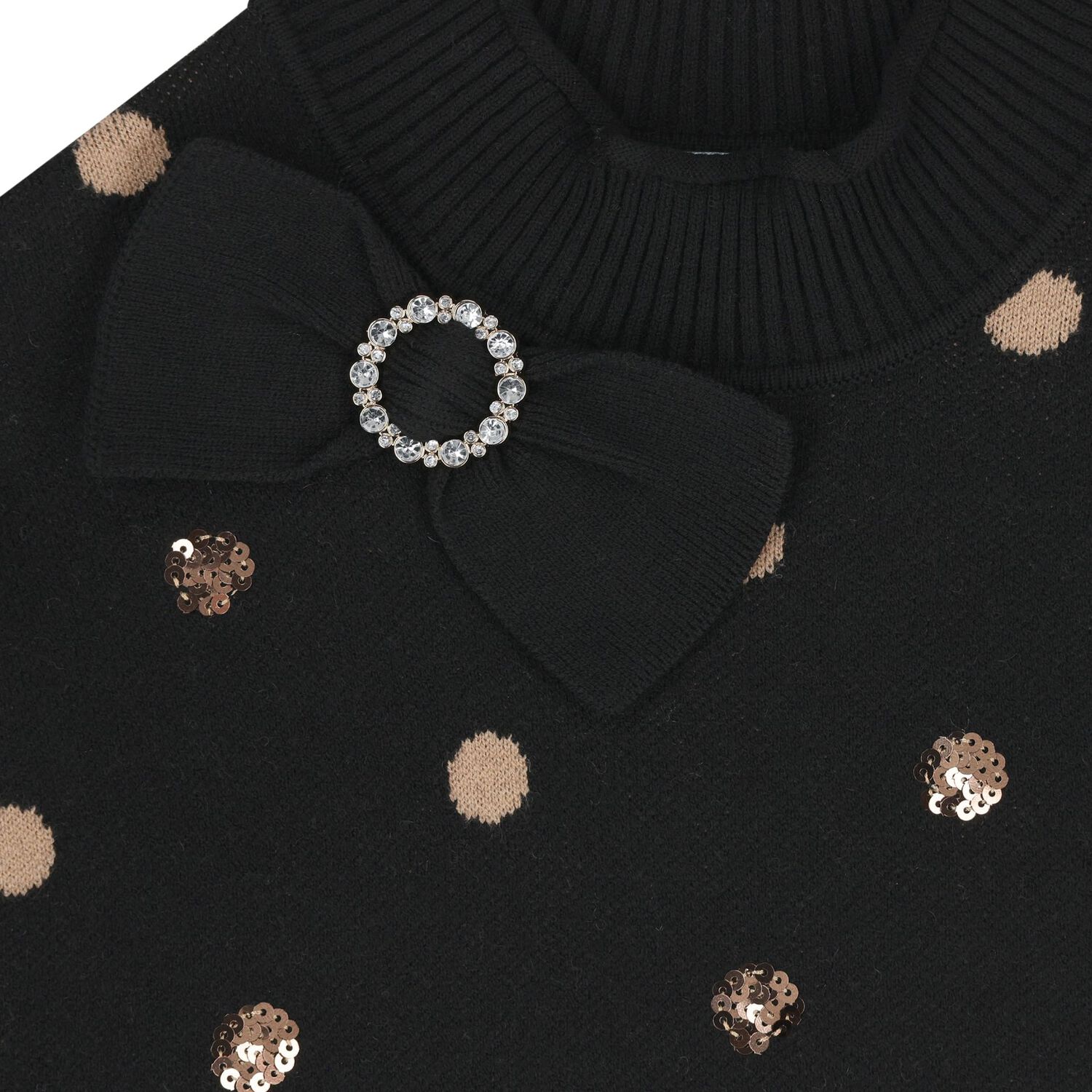 Girls Black & Beige Polka Dot Skirt Set, 1, hi-res