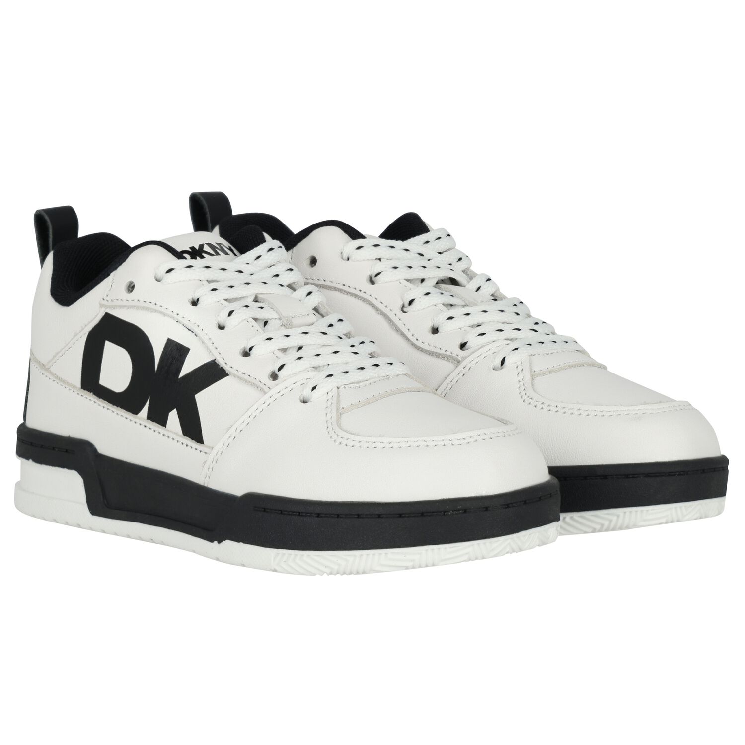 White & Black Leather Logo Trainers, 1, hi-res