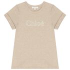 Girls Beige Logo T-Shirt, 1, hi-res