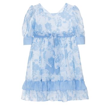 Girls White & Blue Chiffon Dress