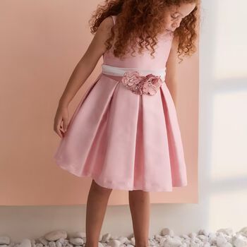 Girls Pink Floral Satin Dress
