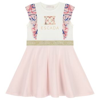Girls Ivory & Pink Ruffled Dress