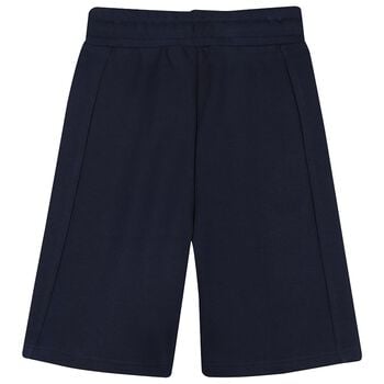 Boys White & Navy Blue Logo Shorts Set