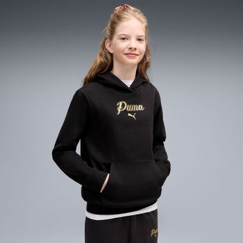 Girls Black Logo Hooded Top
