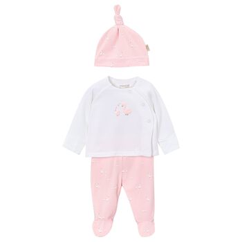 Baby Girls White & Pink 2 Piece Babygrow Set