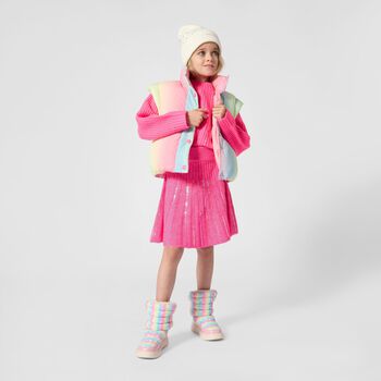 Girls Pink Embellished Knitted Skirt